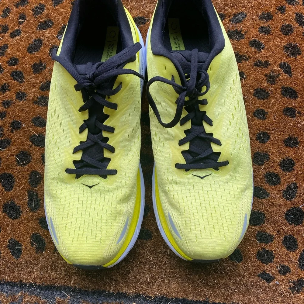 Hoka Clifton 8 running shoes Yellow and White Athletic Shoes - Picture 3 of 11